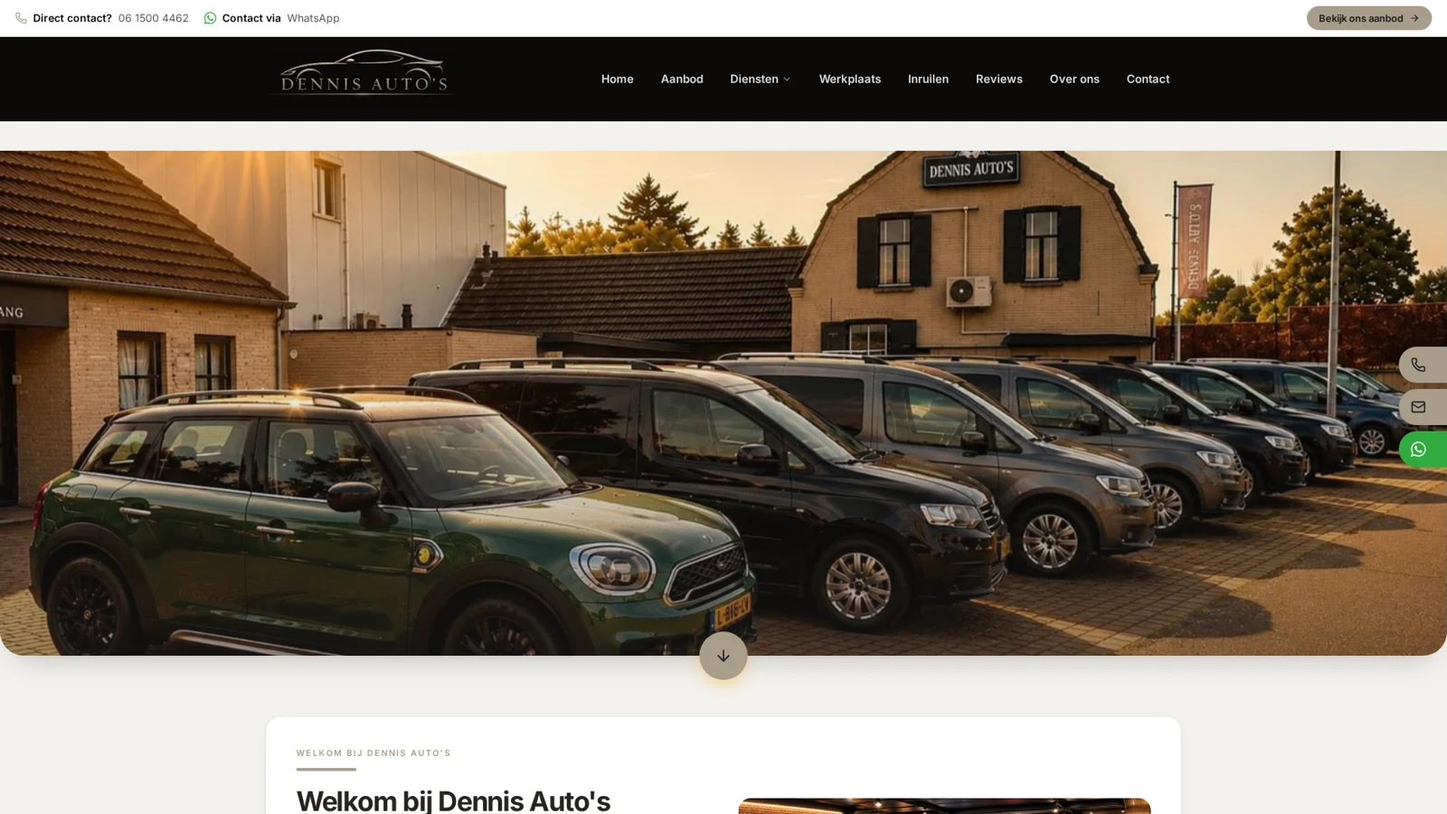 Digitale showroom van Dennis Auto’s, met de websitepresentatie en het aanbod